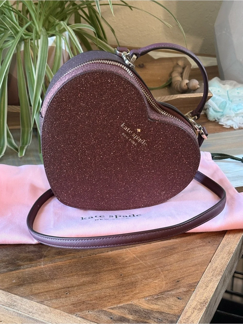 kate spade Sparkle Heart Crossbody Bag in Rose Plum OBO